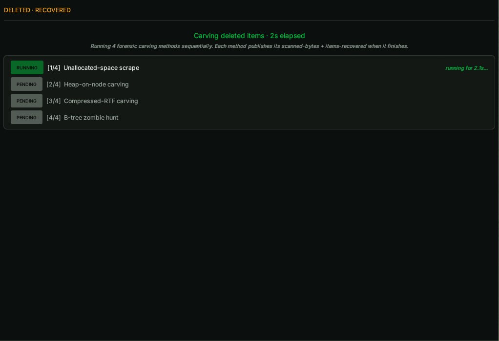 Sherlock Forensics PST Viewer deleted email recovery showing recovered messages from unallocated PST space